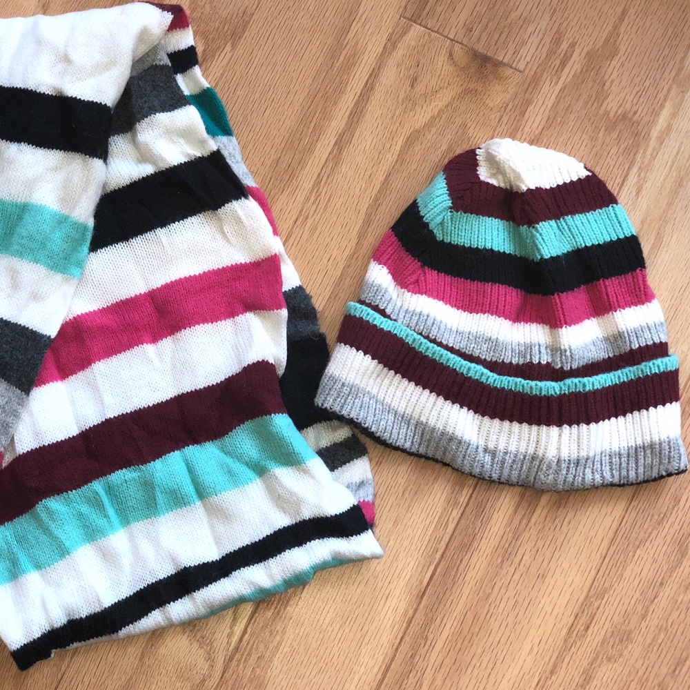 Striped infinity scarf with matching beanie